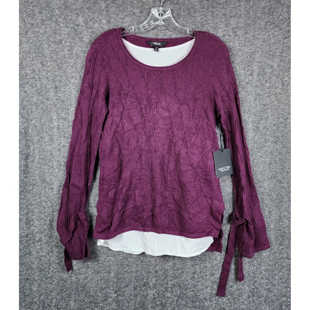 Simply Vera Vera Wang Sweater Womens Small Layered Twofer Tie Cuff Crinkle